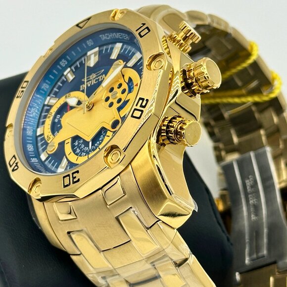 BRAND NEW Invicta Pro Diver SCUBA Chronograph Blue Dial Mens Watch Gold Tone SS - Picture 4 of 10